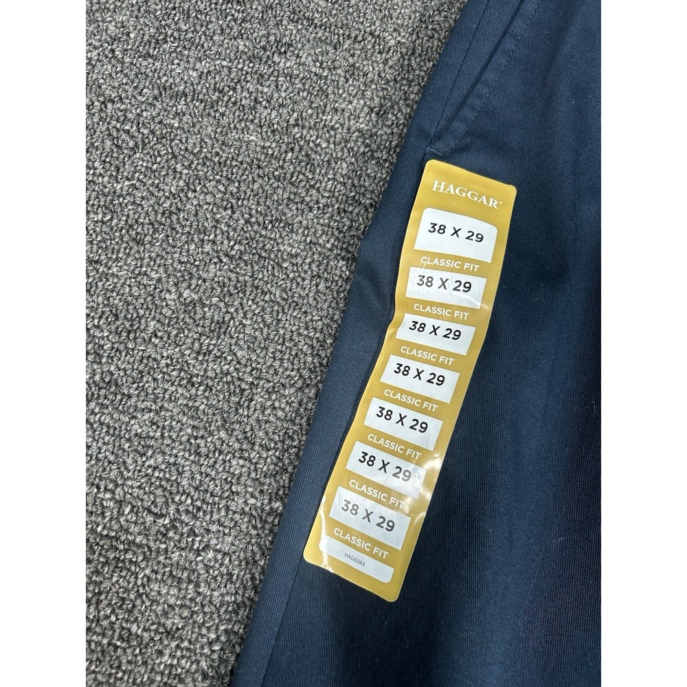 New Haggar Wrinkle Free Performance Khaki Pants Mens 38x29‎ Navy Blue Wicking - Picture 4 of 8